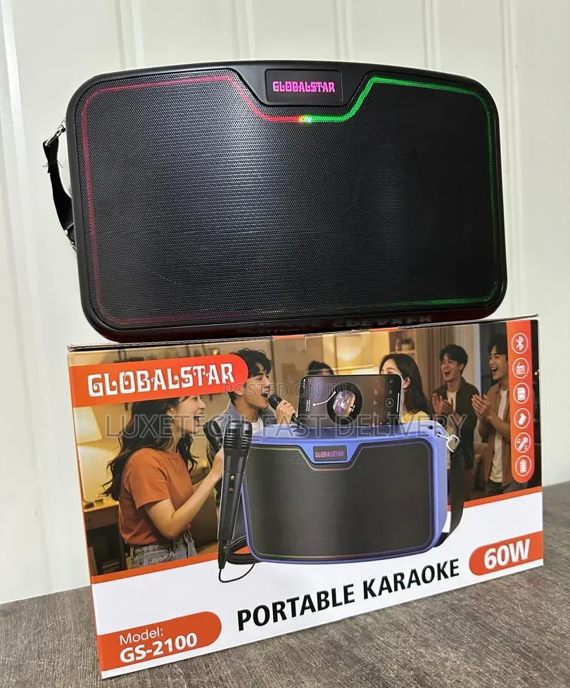 Globalstar 60W Mini Karaoke Speaker – Mic, Phone Holder, RGB Lights