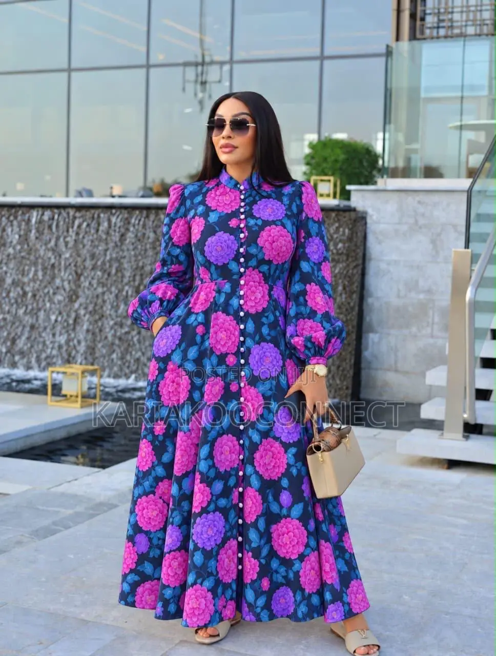 Floral Button-Front Chiffon Maxi Dress