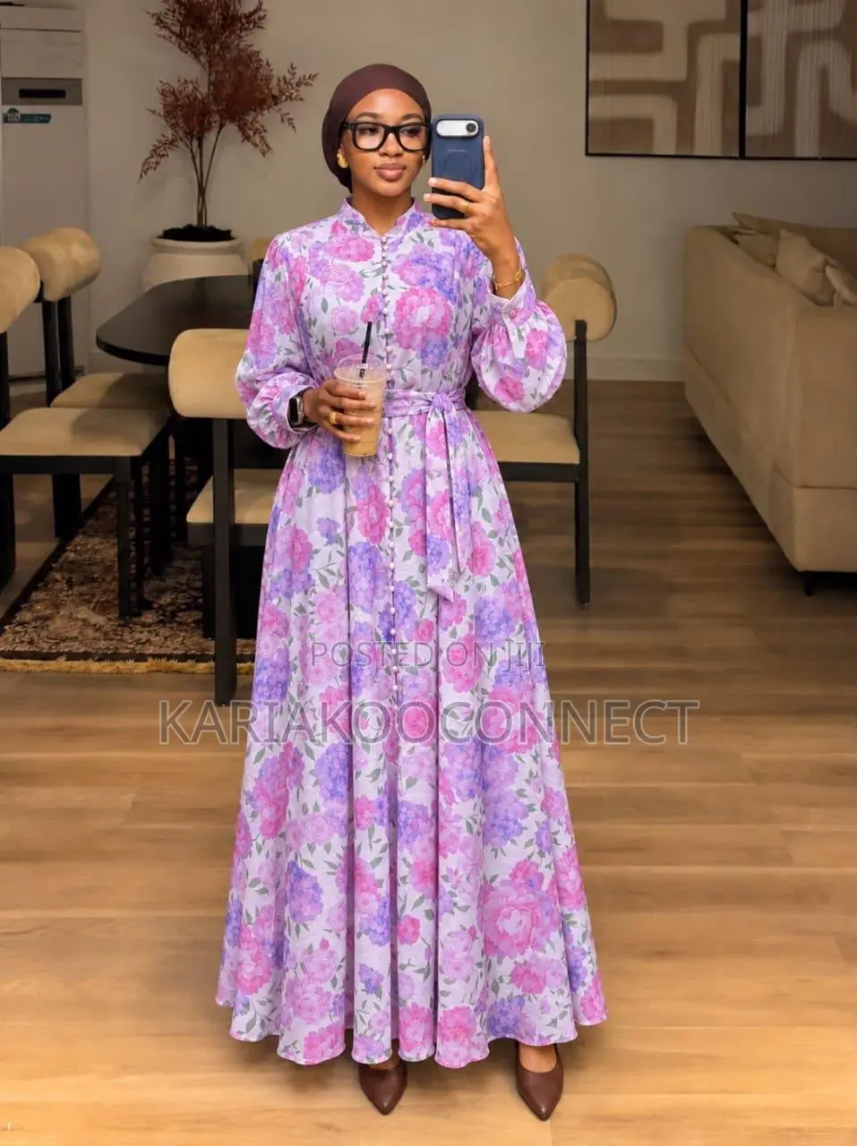 Floral Button-Front Chiffon Maxi Dress
