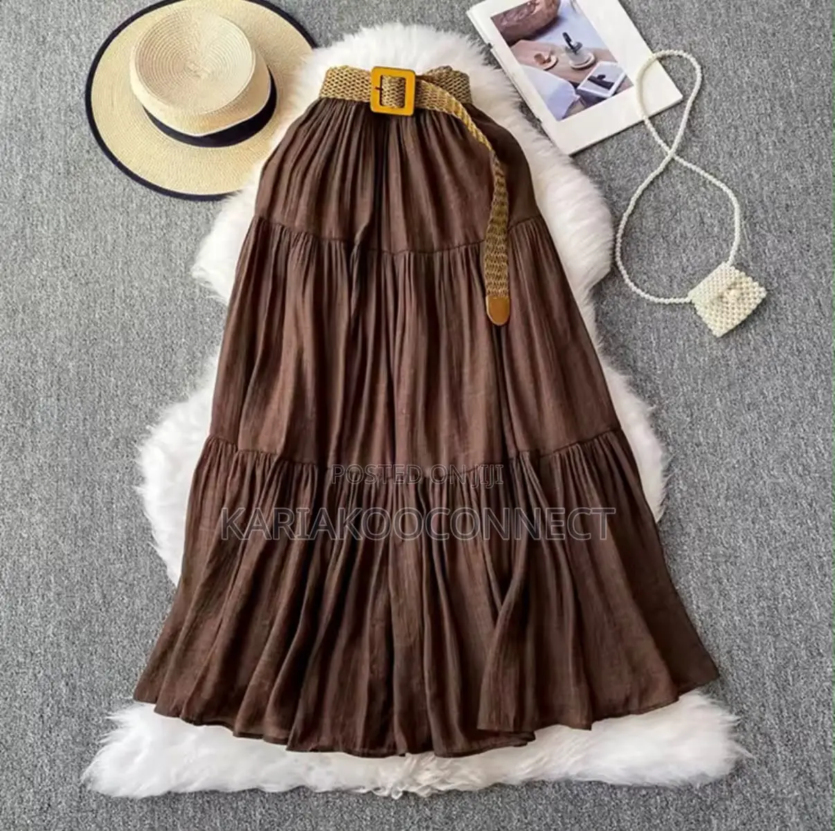 Tiered Maxi Skirt With Woven Belt