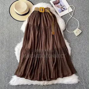 Tiered Maxi Skirt With Woven Belt