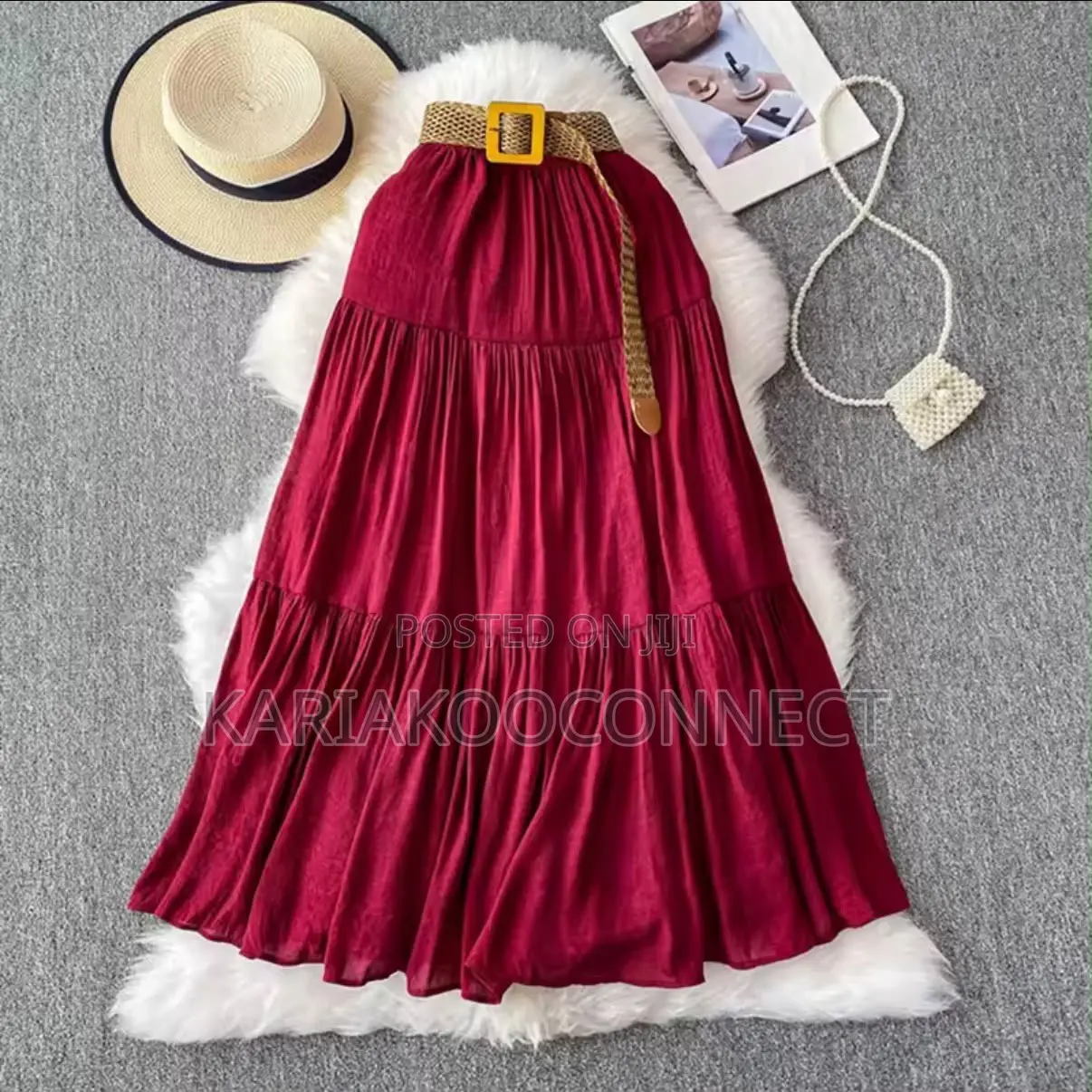 Tiered Maxi Skirt With Woven Belt