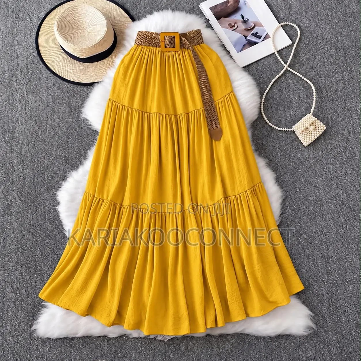 Tiered Maxi Skirt With Woven Belt