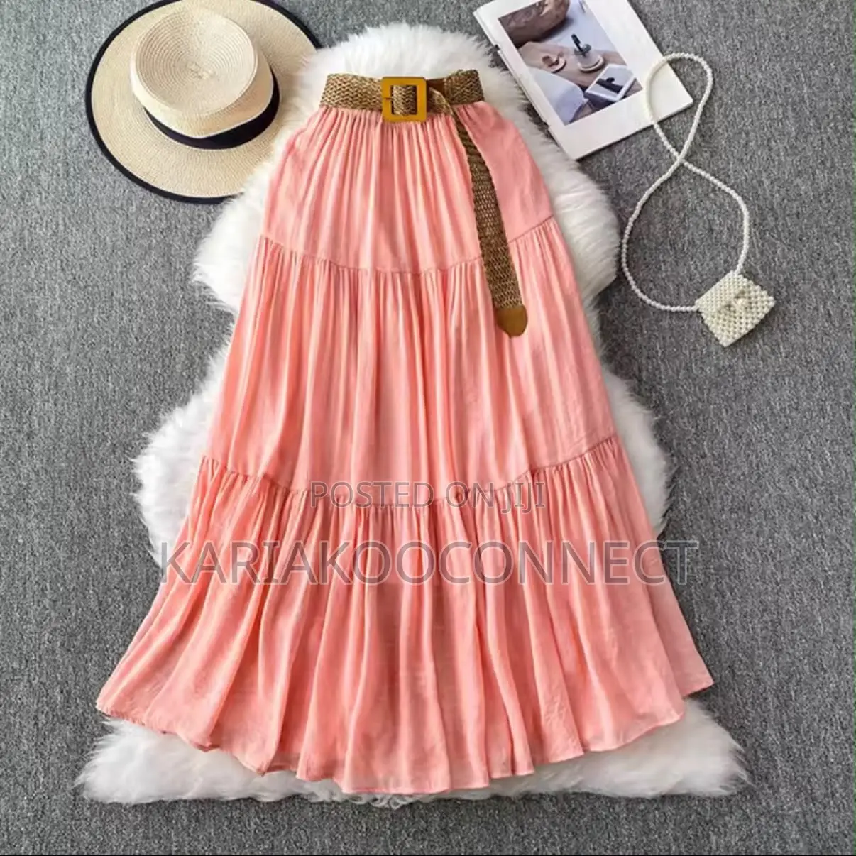 Tiered Maxi Skirt With Woven Belt