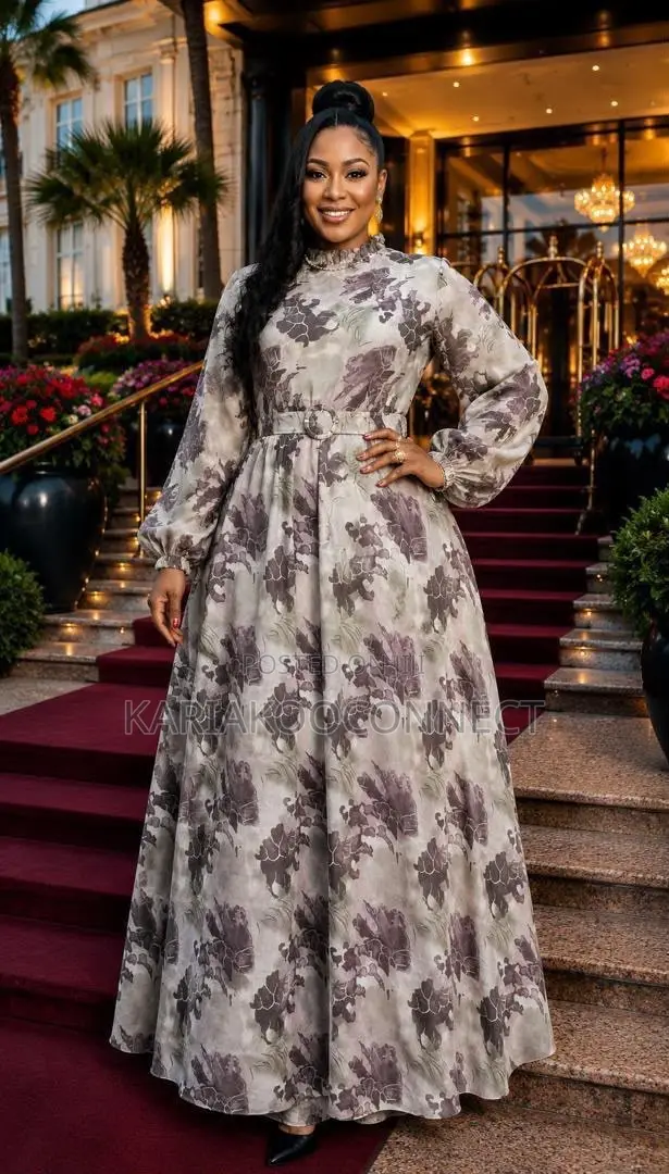 Elegant Printed Maxi Dress With Belt