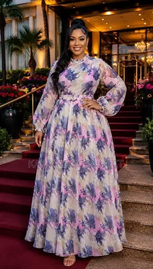 Elegant Printed Maxi Dress With Belt