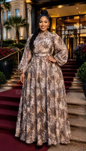 Elegant Printed Maxi Dress With Belt