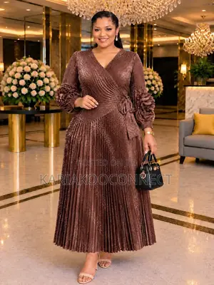 Elegant Metallic Pleated Wrap Maxi Dress