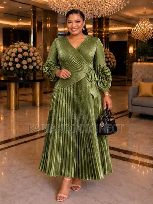 Elegant Metallic Pleated Wrap Maxi Dress