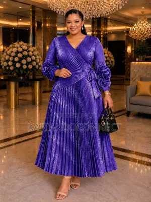 Elegant Metallic Pleated Wrap Maxi Dress