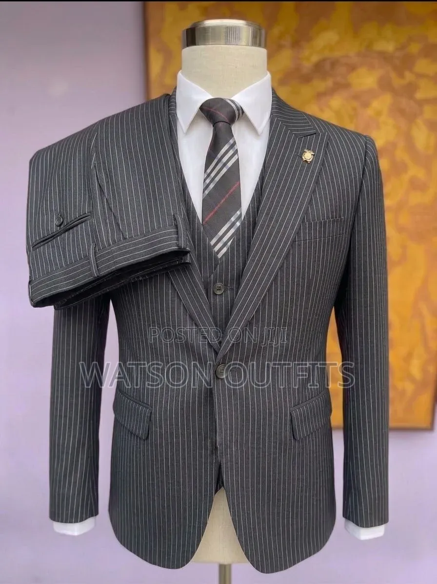 Men's Original Suits in STRIPED Airforce Blue and Gray Design
