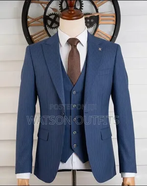 Men's Original Suits in STRIPED Airforce Blue and Gray Design