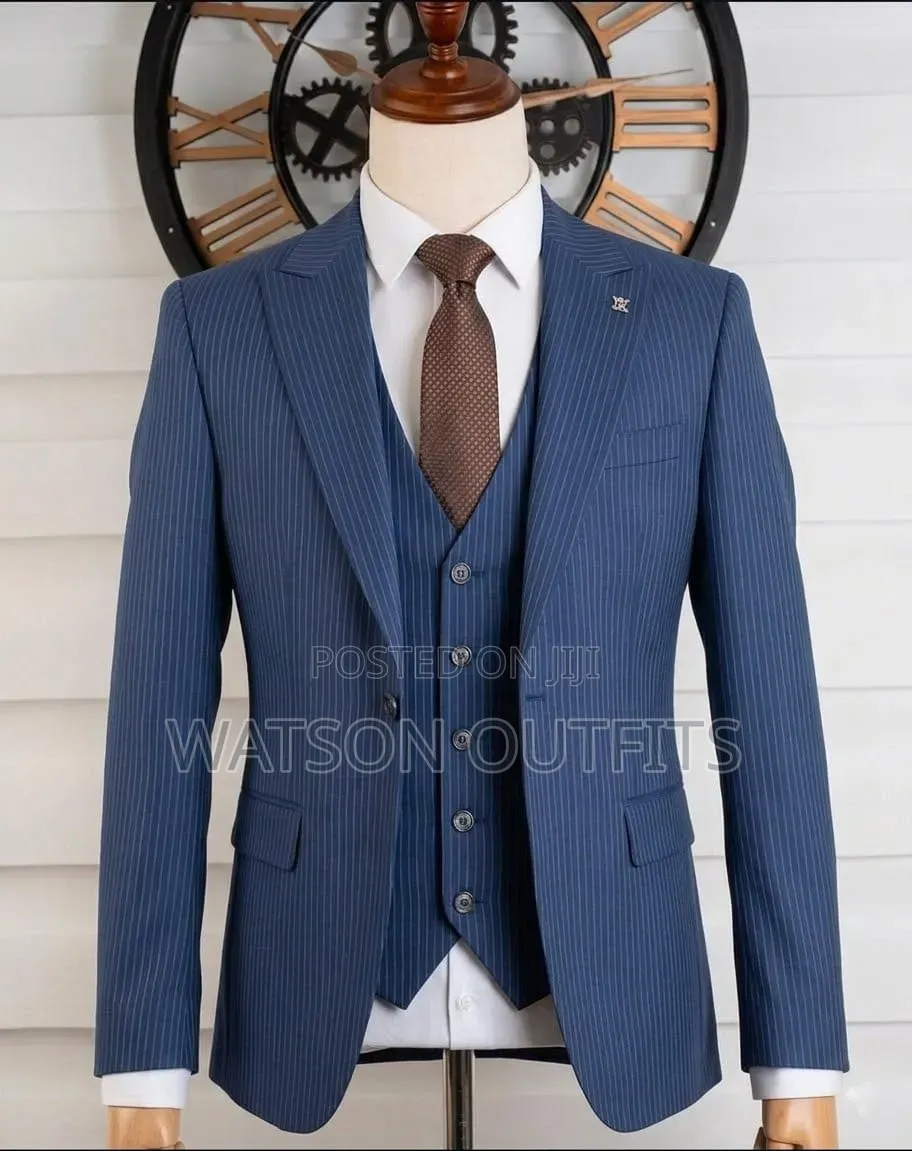 Men's Original Suits in STRIPED Airforce Blue and Gray Design
