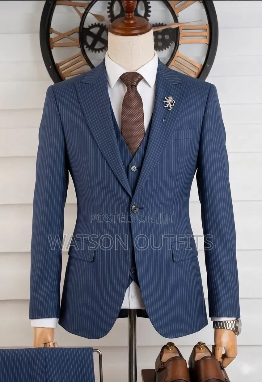 Men's Original Suits in STRIPED Airforce Blue and Gray Design