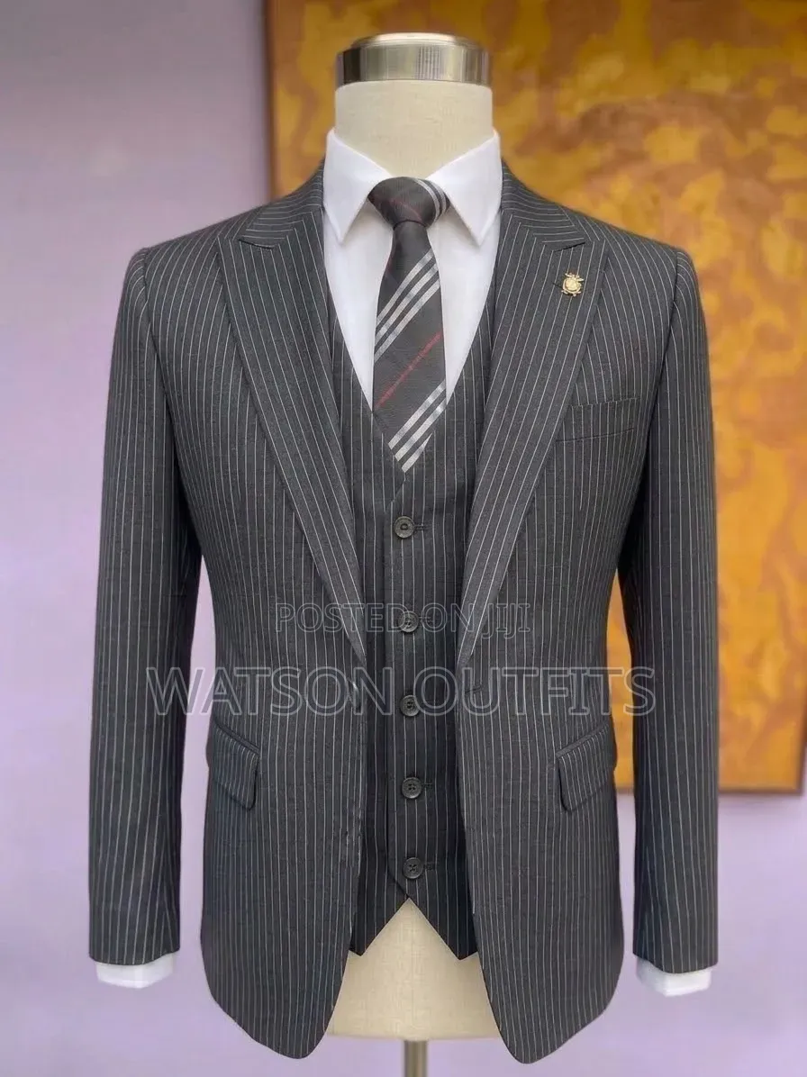 Men's Original Suits in STRIPED Airforce Blue and Gray Design