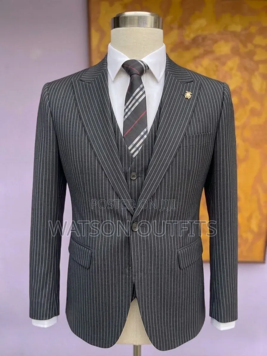 Men's Original Suits in STRIPED Airforce Blue and Gray Design