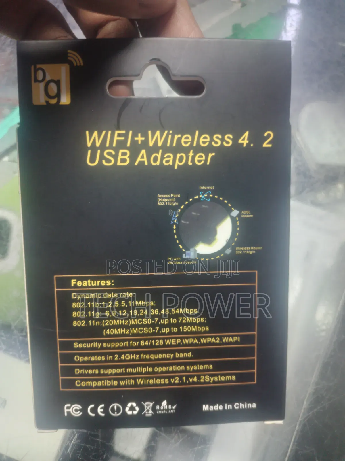 WiFi + Bluetooth USB Adapter for Laptop & Desktop PC