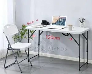 Portable Folding Desk 120cm × 60cm Paired With White Folding Chair