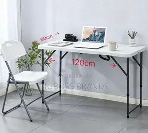 Portable Folding Desk 120cm × 60cm Paired With White Folding Chair