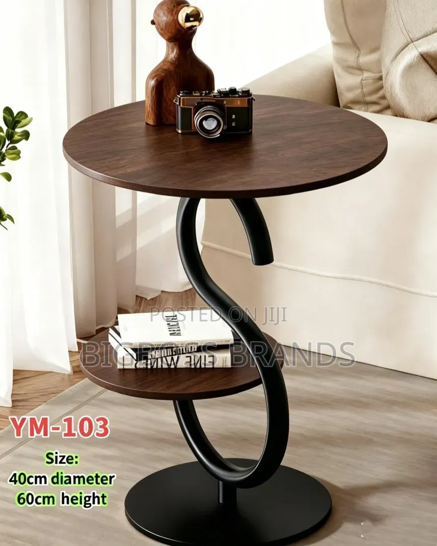 Round Side Table With Lower Storage Shelf (Model YM-103).
