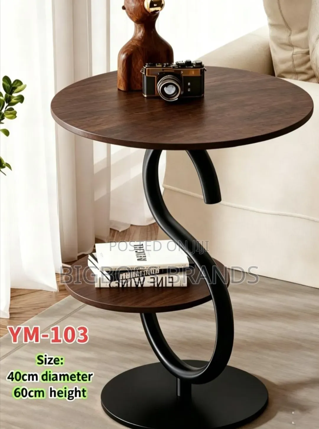 Round Side Table With Lower Storage Shelf (Model YM-103).