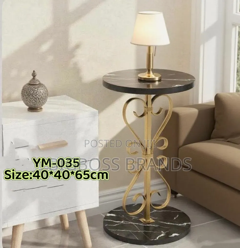 Luxury Marble Top Side Table With Gold Metal Frame (Model: YM-035)