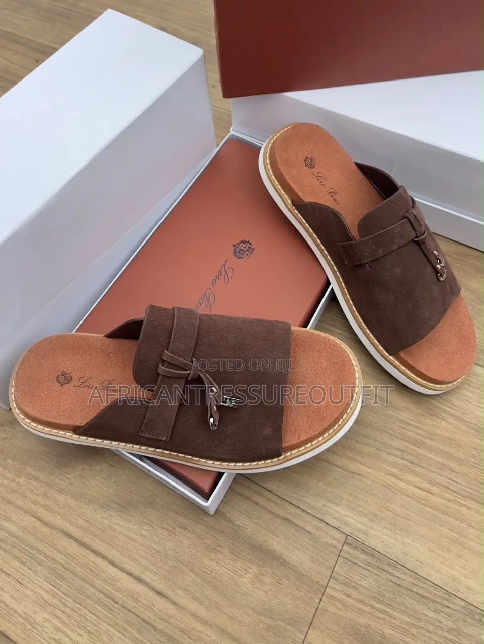Loro Piano Suede Slip-on Sandals Decorated Front Bow and Tassel Accent