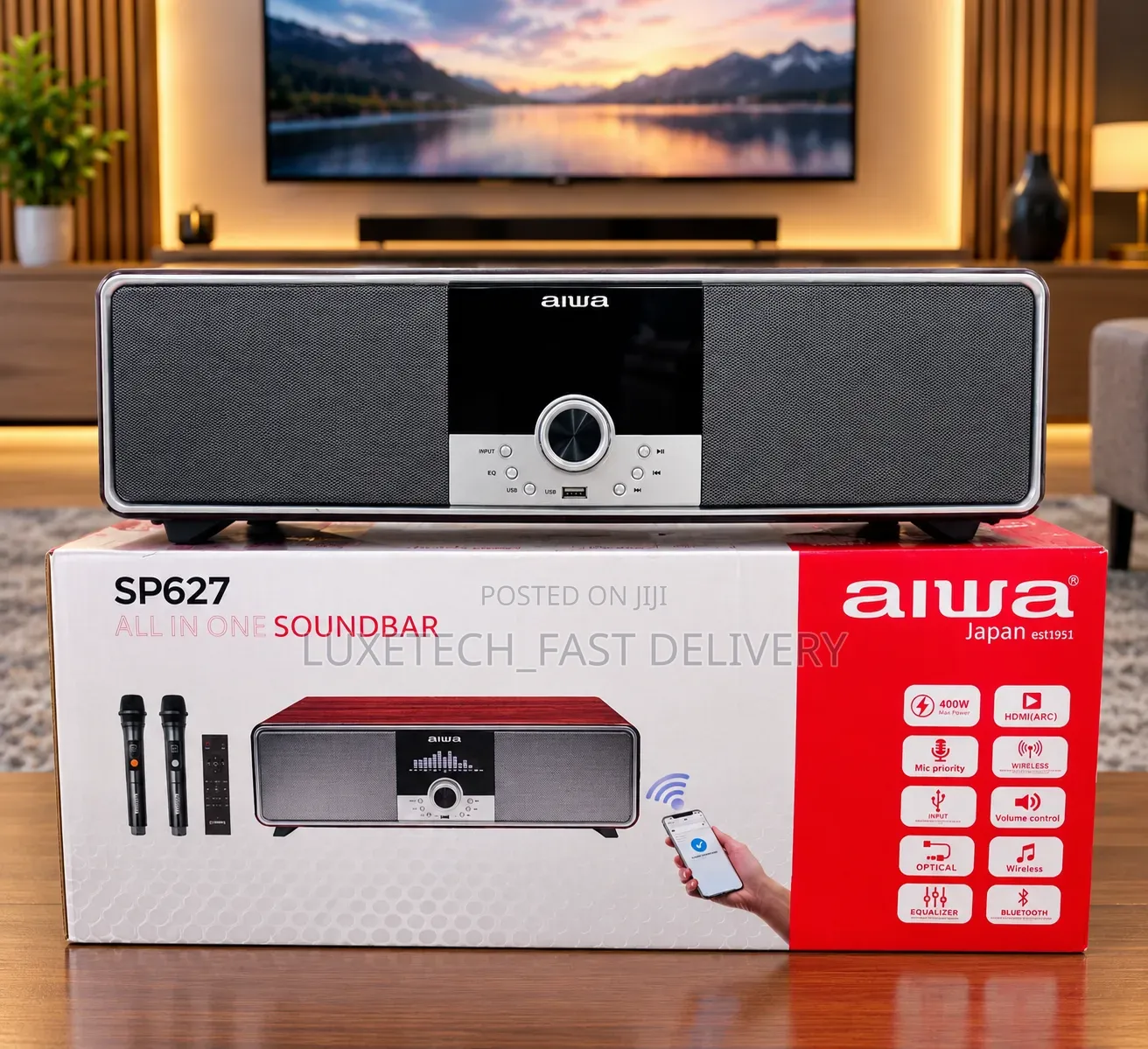 Aiwa SP627 400W Soundbar Bluetooth Karaoke System With 2 Wireless Mics