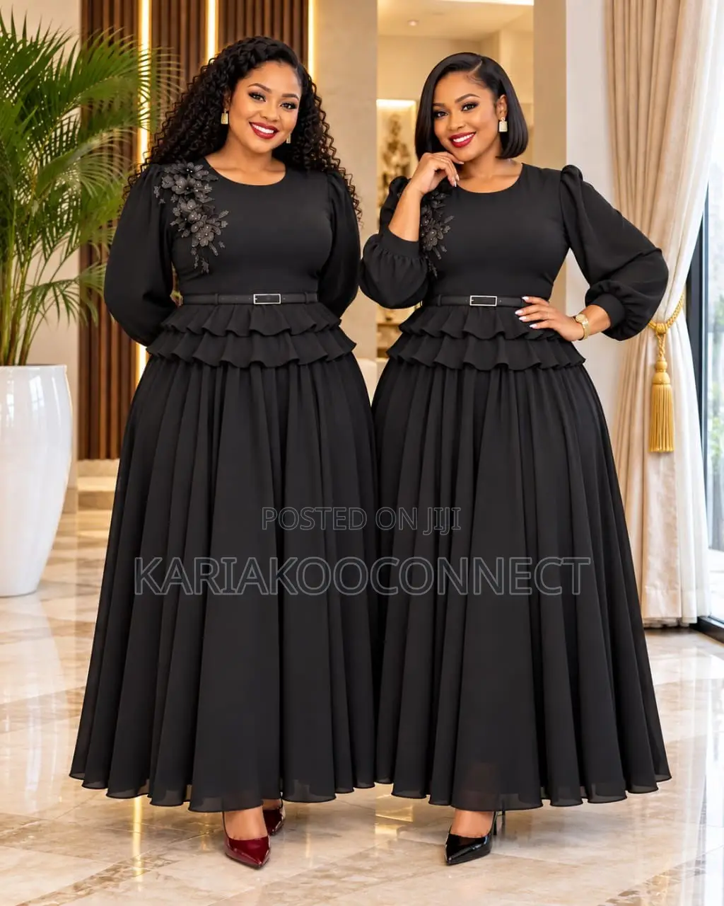 Elegant Puff-Sleeve Ruffle Maxi Dress