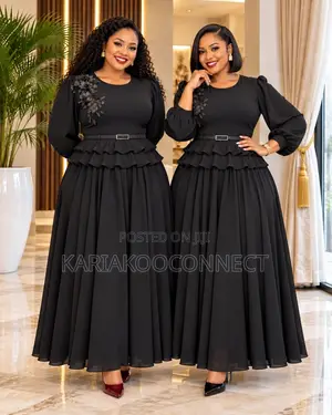 Elegant Puff-Sleeve Ruffle Maxi Dress
