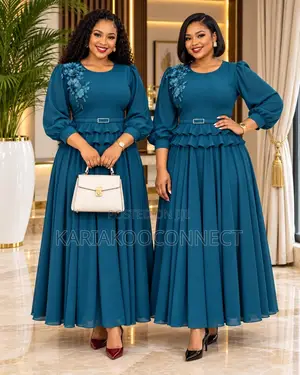 Elegant Puff-Sleeve Ruffle Maxi Dress