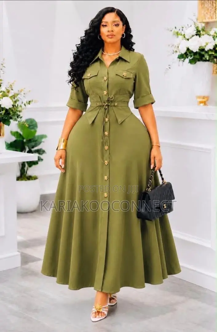 Classic Button-Front Shirt Maxi Dress