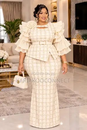 Elegant Plaid Ruffle-Sleeve Top & Skirt Set