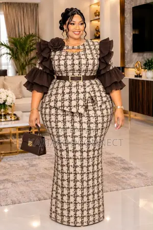Elegant Plaid Ruffle-Sleeve Top & Skirt Set