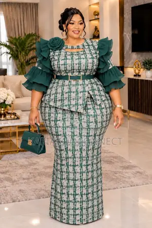 Elegant Plaid Ruffle-Sleeve Top & Skirt Set