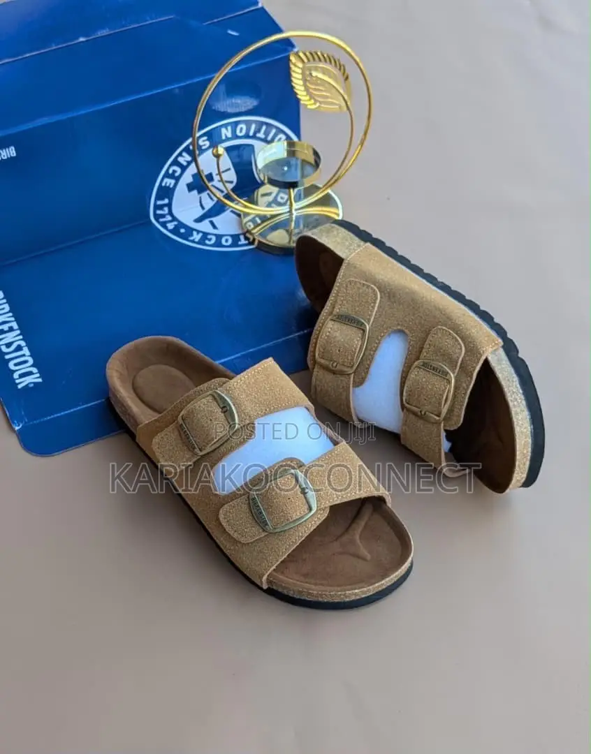 Men's Two-Strap Buckle Suede Slides