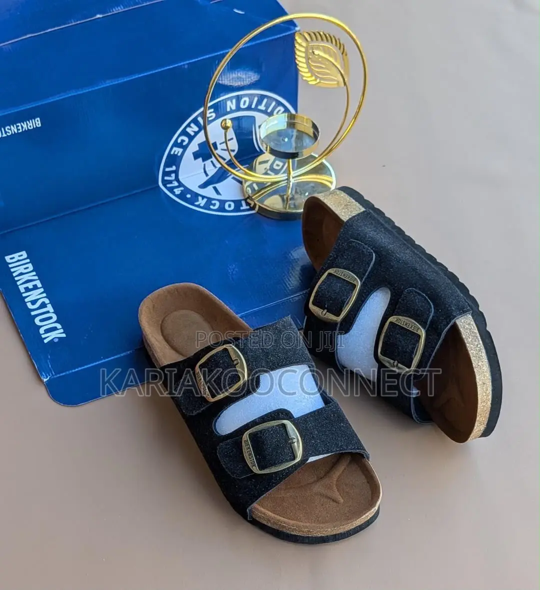 Men's Two-Strap Buckle Suede Slides