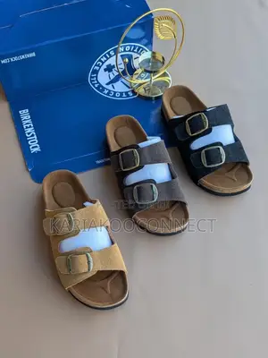 Men's Two-Strap Buckle Suede Slides
