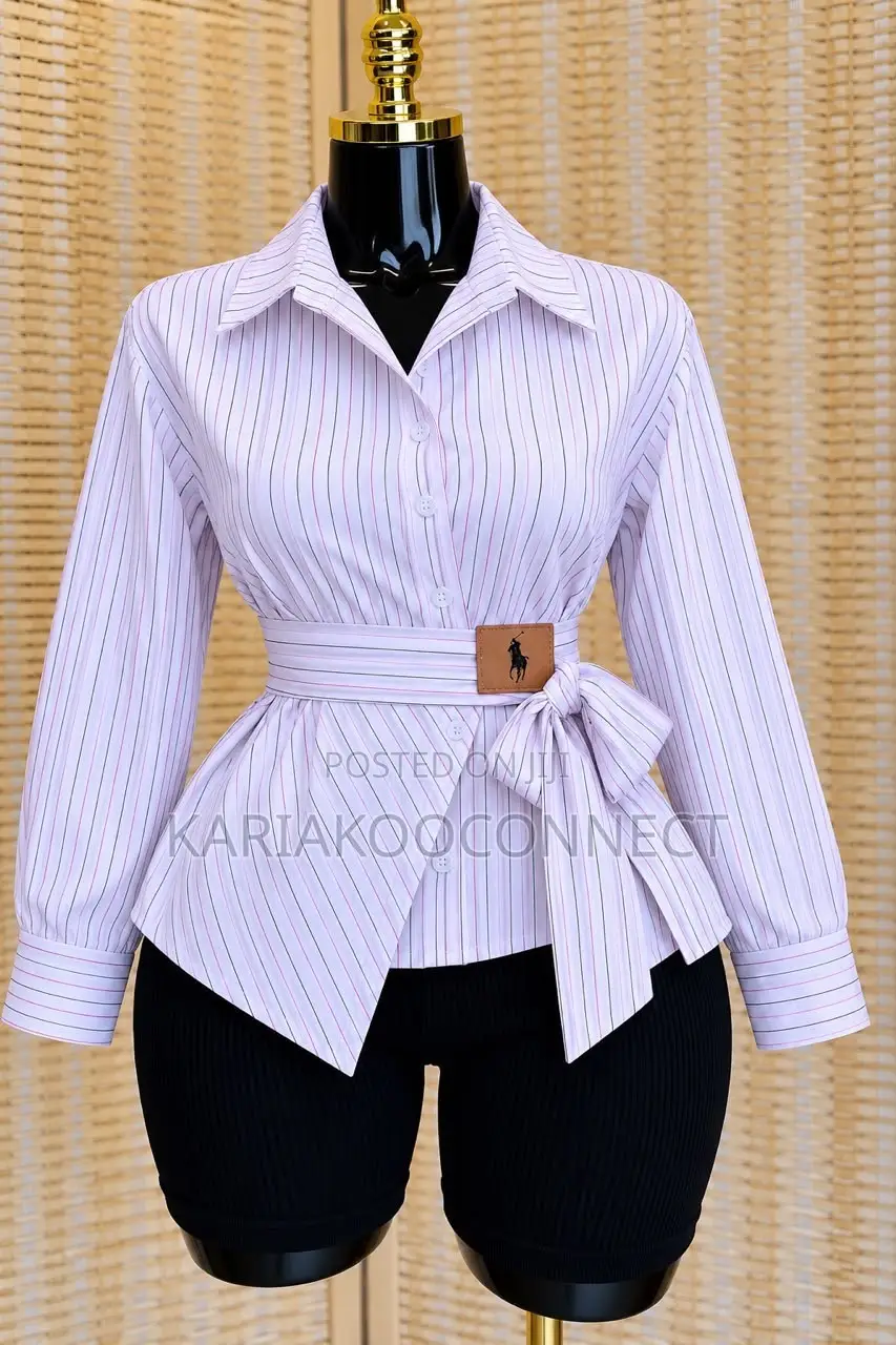 Women's Striped Belted Wrap Shirt