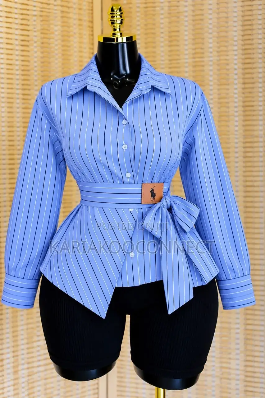 Women's Striped Belted Wrap Shirt