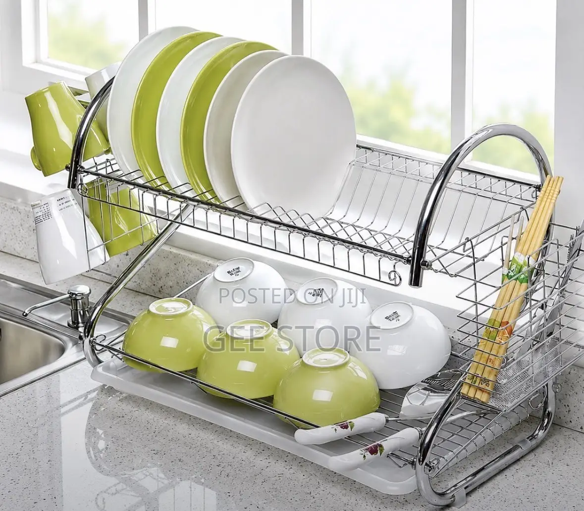 Two-Tier Stainless Steel Dish Drying Rack and Drainer