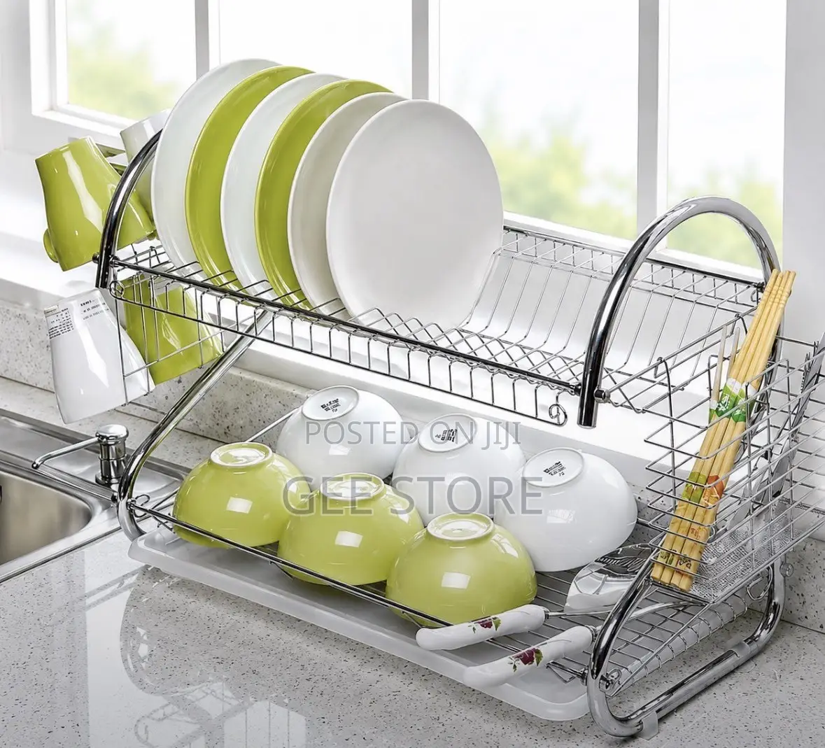 Two-Tier Stainless Steel Dish Drying Rack and Drainer