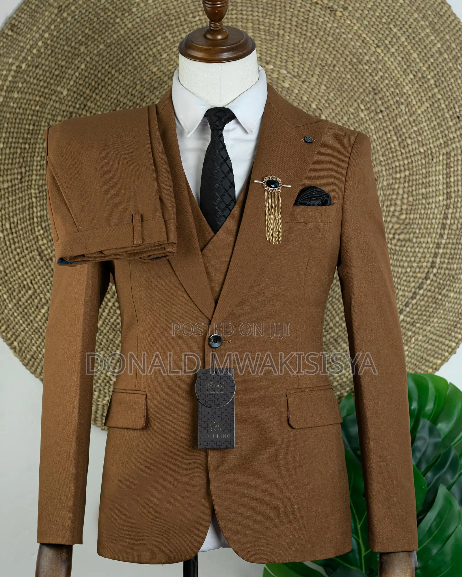3-Piece Premium Wool Suit - Caramel Brown