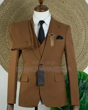 3-Piece Premium Wool Suit - Caramel Brown