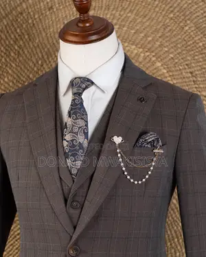 3-Piece Check Suit - Coffee Brown