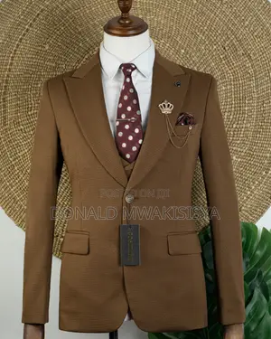 3-Piece Waffle Suit - Chocolate Brown