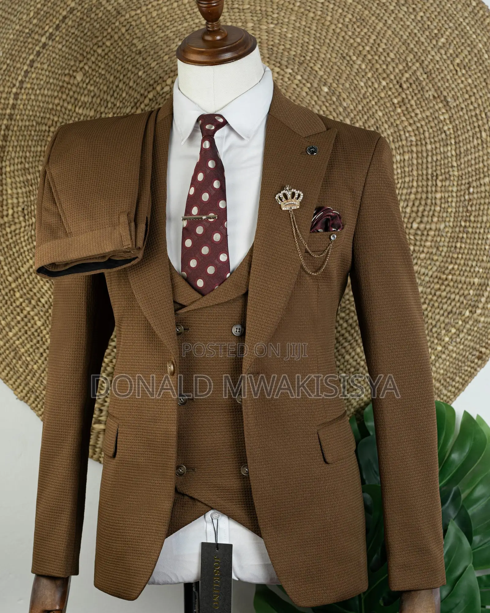 3-Piece Waffle Suit - Chocolate Brown