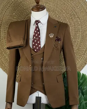 3-Piece Waffle Suit - Chocolate Brown