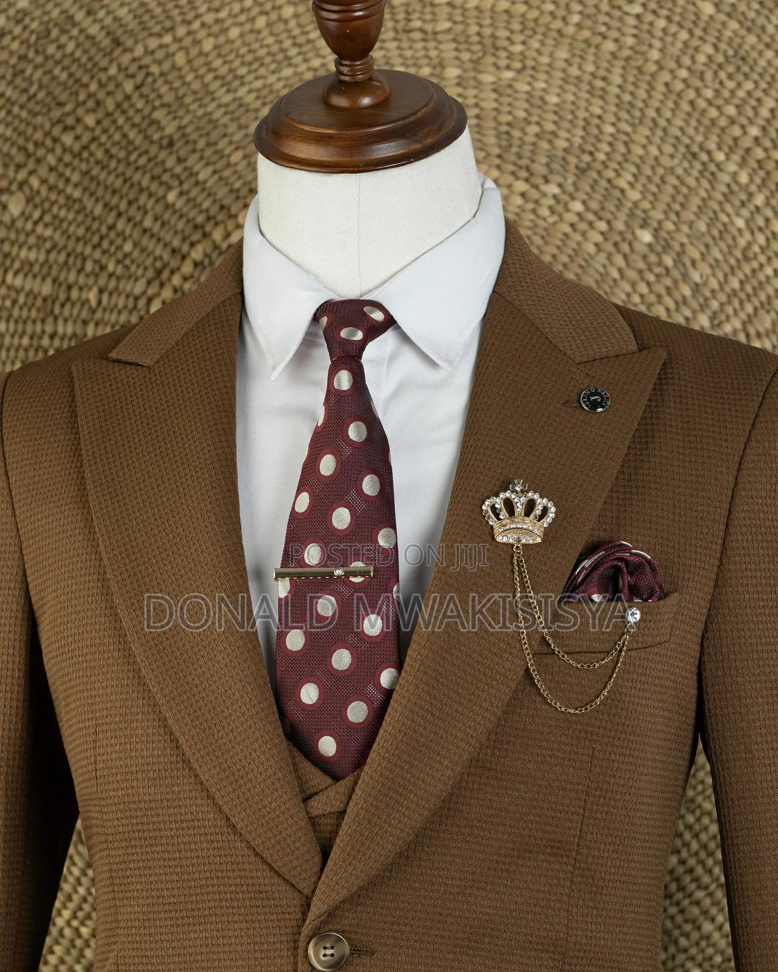 3-Piece Waffle Suit - Chocolate Brown