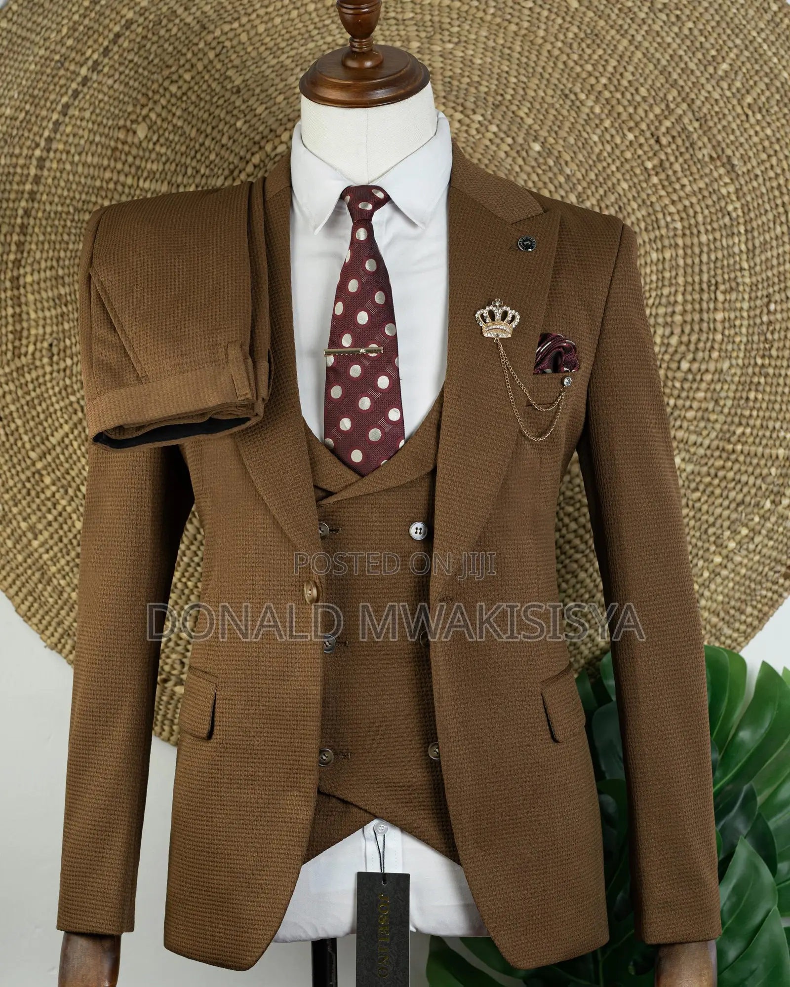 3-Piece Waffle Suit - Chocolate Brown